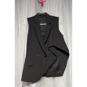 Theory Asymmetrical Sleeveless Blazer Vest Women's 4 Wool Blend Charcoal Office